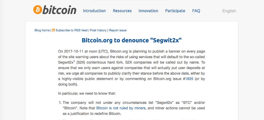 Bitcoin.org hits out at SegWit2X supporters