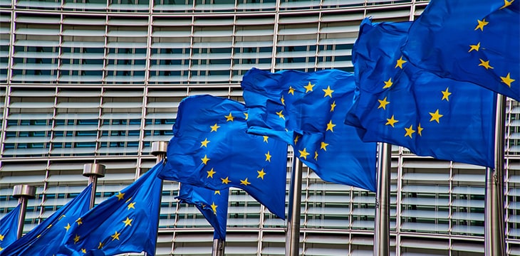 EU Flags in front of the EU Commission building