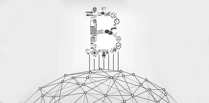 bitcoin icons forming letter b on top vector connections