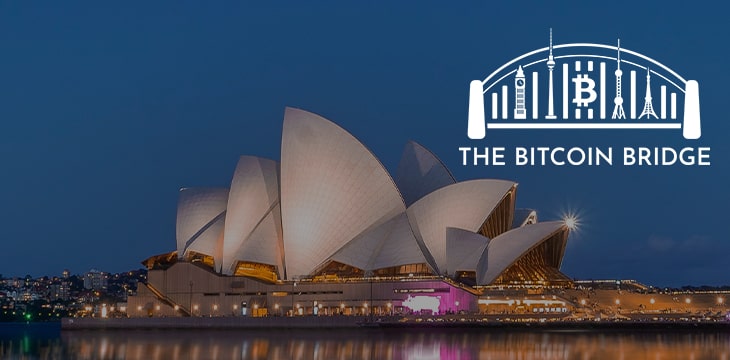 Sydney Opera House with The Bitcoin Bridge logo