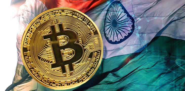 Indian flag with bitcoin and blockchain