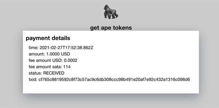 get ape tokens payment details