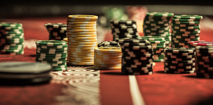 Poker chips on table