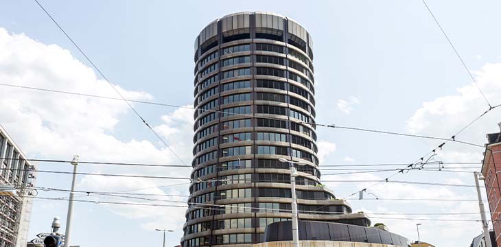 Basel, SWITZERLAND : Bank for International Settlements BIS, the tower building of the international financial institution owned by 60 central banks, operating in Basel since 1903