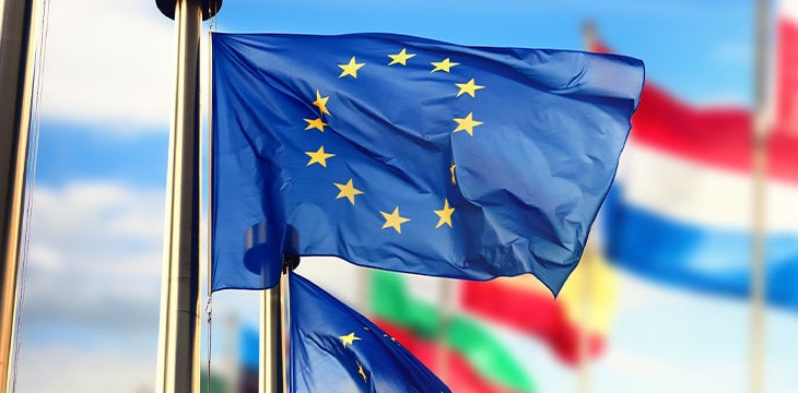 Flags in front of building