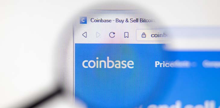 Los Angeles, California, USA - 16 April 2020: Coinbase website logo on homepage. Coinbase.com site close-up , Illustrative Editorial.