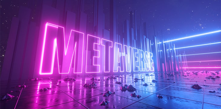 Metaverse word glowing in neon light