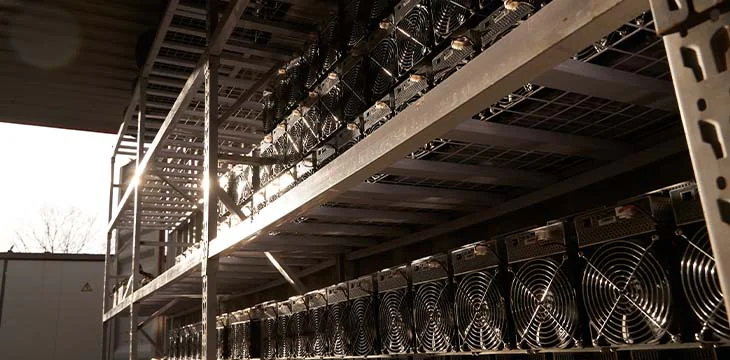 Bitcoin ASIC miners in warehouse