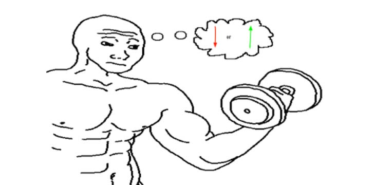 Drawing of a man thinking with a dumbell