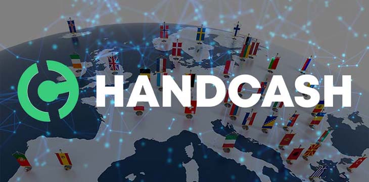 European map background with handcash logo