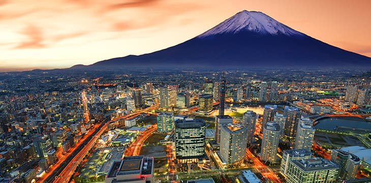 Yokohama and Fuji cityscape.