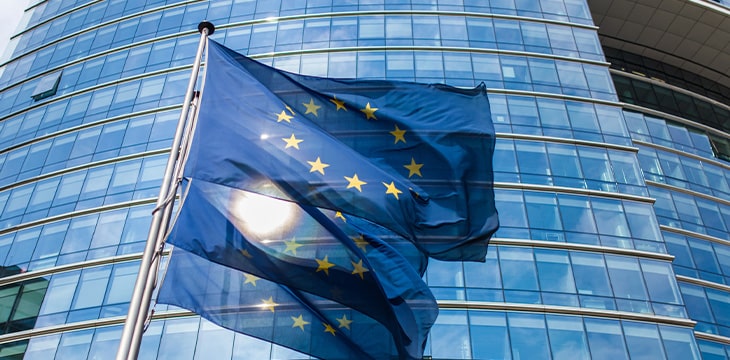 European flags in front of the European Commision