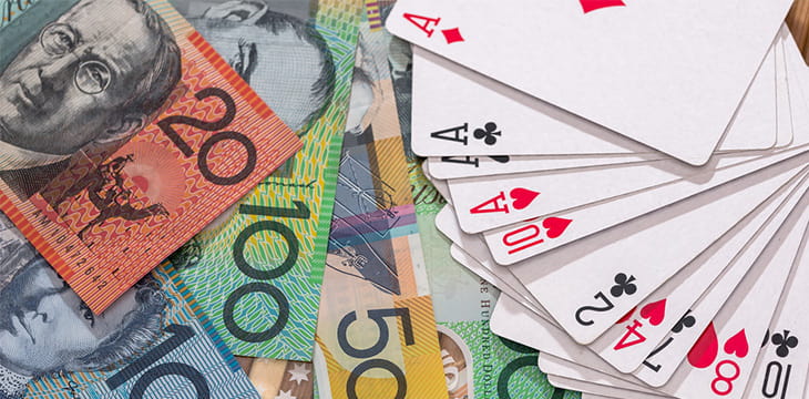 Deck of playing cards on australian dollar banknotes