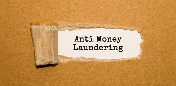 The text Anti Money Laundering appearing behind torn brown paper