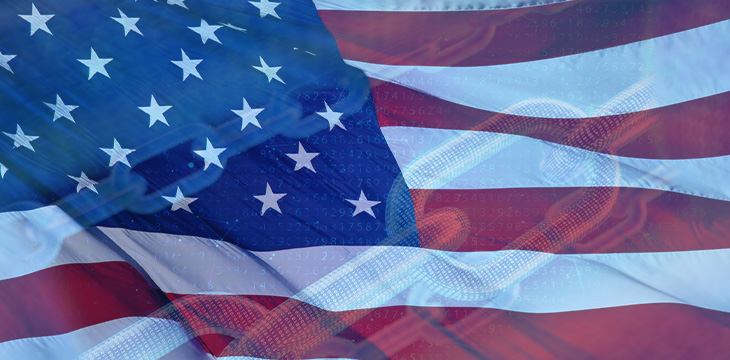 US flag with blockchain layer