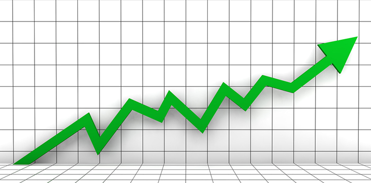 3d graph wall with green arrow going up