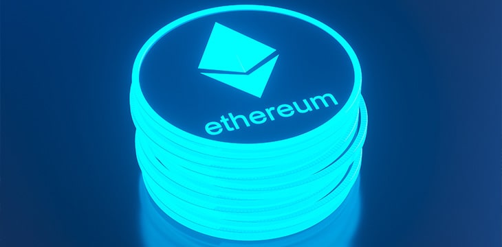 Glossy Ethereum in blurred closeup