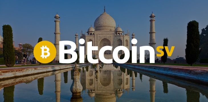 Bitcoin SV logo over taj mahal background