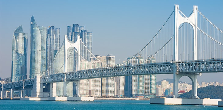 Gwangan bridge and Haeundae in Busan,Korea