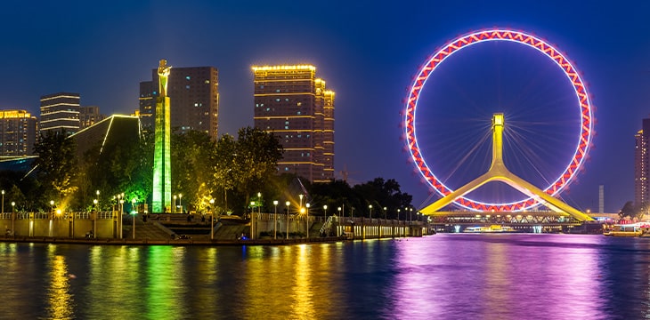 Night view of the haihe river in Tianjin, China