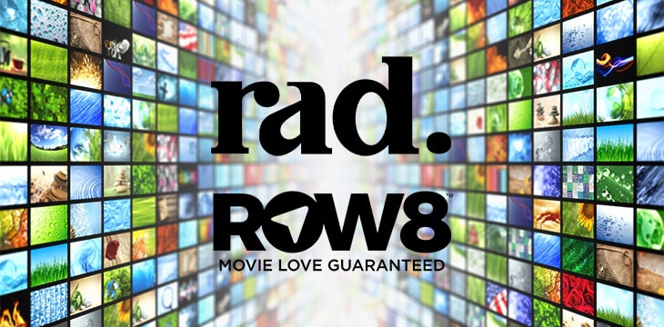 rad nftv and row8 logo over giant multimedia video and image walls