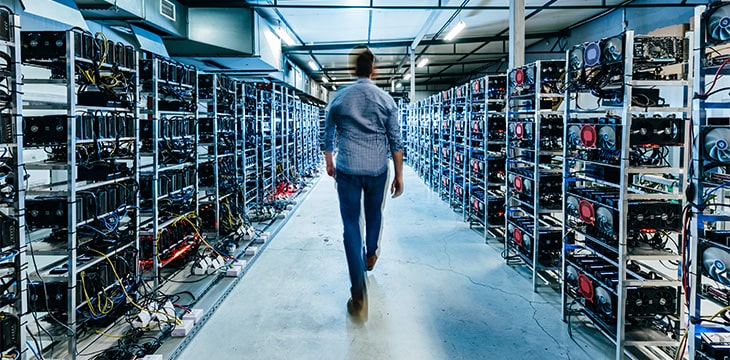 IT business owner walking in high tech data center