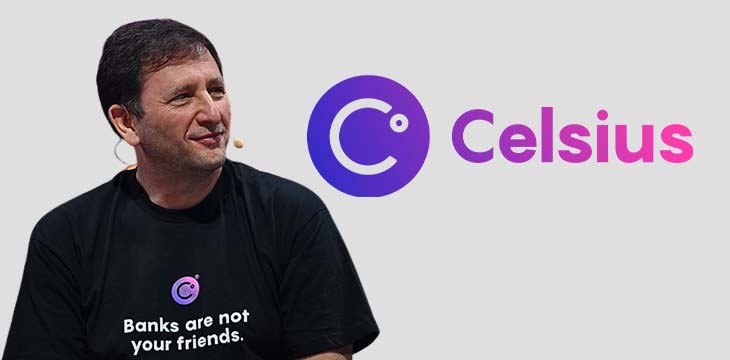 Photo of Alex Mashinsky + Celsius logo