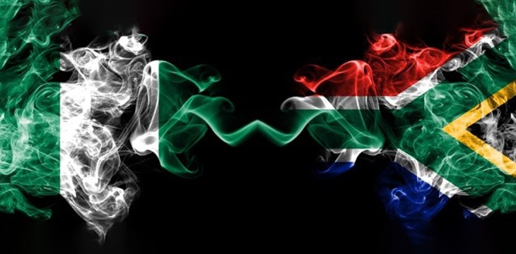 Smoky abstract flags of Nigeria and South Africa