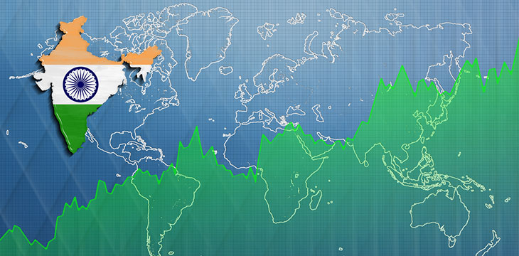 Map of India, financial success, economy growth concept