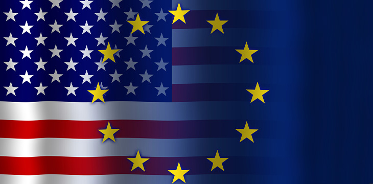 Waving United States and European Union Flag