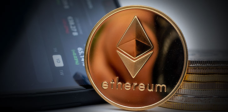 Cryptocurrency stock market app open on a smartphone with Ethereum coin