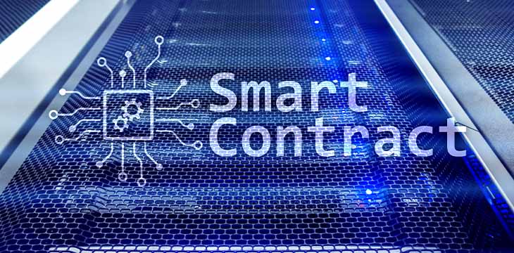 Smart contract behind blockchain technology background