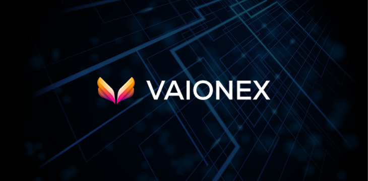 Vaionex logo with abstract blockchain technology