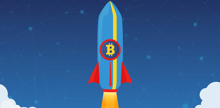 bitcoin on a flying rocket