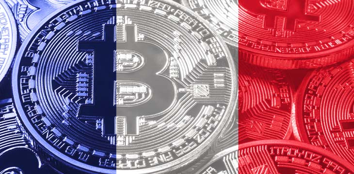 Flag of France with bitcoins in the background