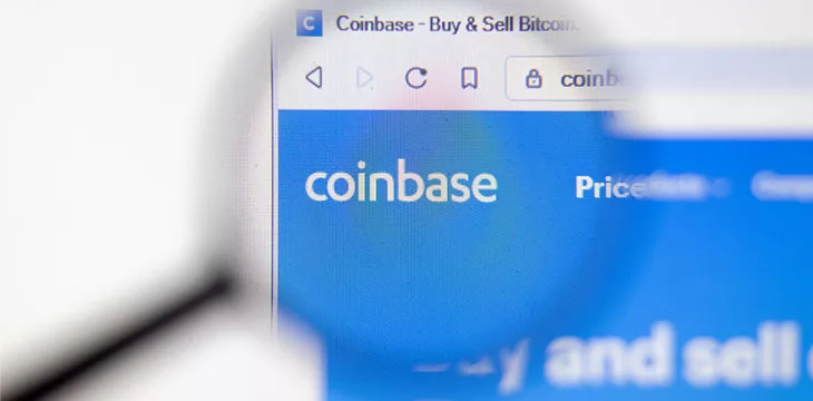 Coinbase.com site close-up. Coinbase website logo on homepage