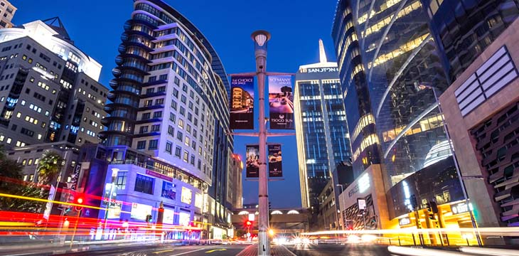 modern building with busy streets and city lights