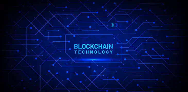 blockchain technology with blue network background