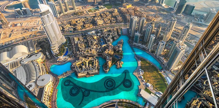 Dubai skyline and cityscape at dusk, UAE