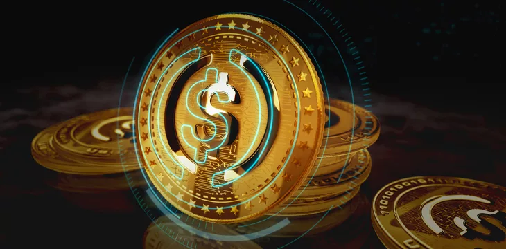 USDC USD Coin stablecoin cryptocurrency gold coin on green screen background