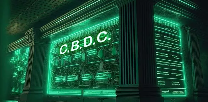 CBDC An online financial institution neon illustration