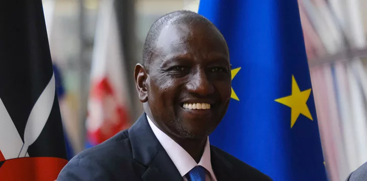 European Council President Charles Michel welcomes Kenya's President William Ruto prior a meeting at the European Council building in Brussels, Belgium