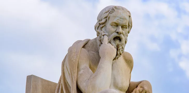 Statue of Socrates in front of Academy of Athens in Athens, Greece