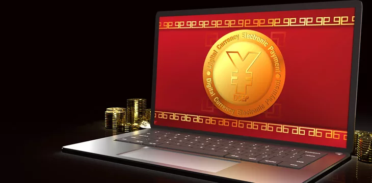 Yuan symbol on gold coins 3d rendering for china Digital Currency Electronic Payment content.