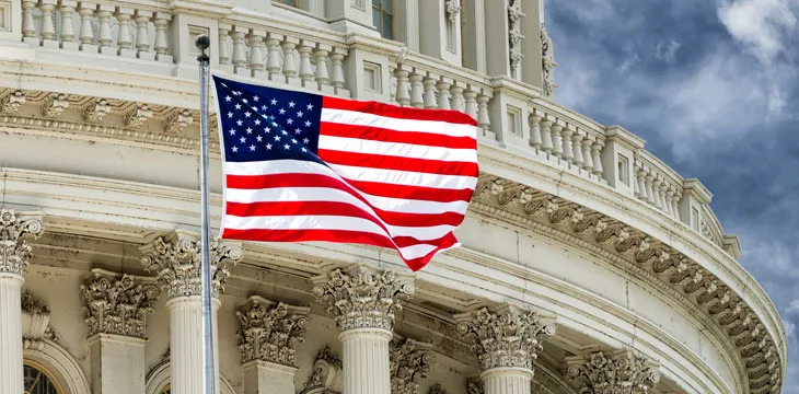 Washington DC Capitol detail on cloudy sky