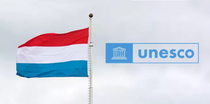 Flag of the Netherlands with logo of United Nations Educational, Scientific and Cultural Organization