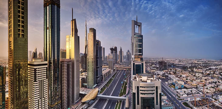 Dubai skyline during sunrise