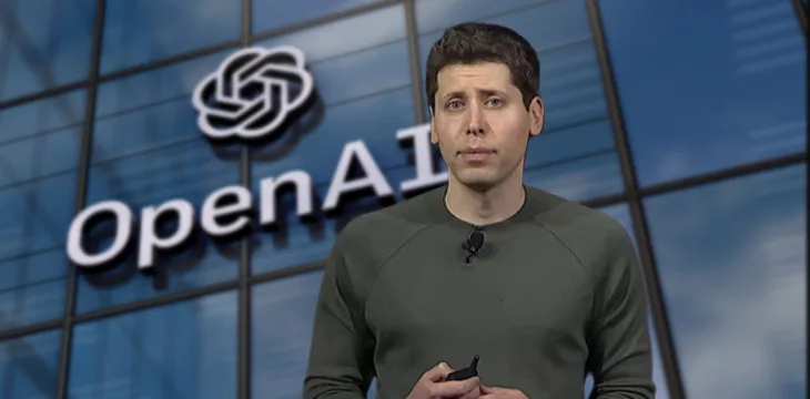 Sam Altman with OpenAI logo in the background