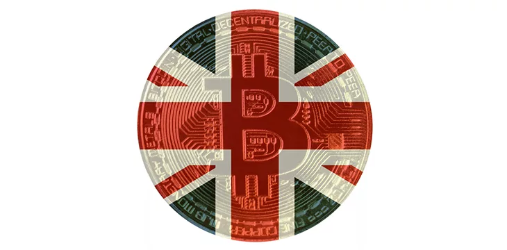 United Kingdom flag color bitcoin coin