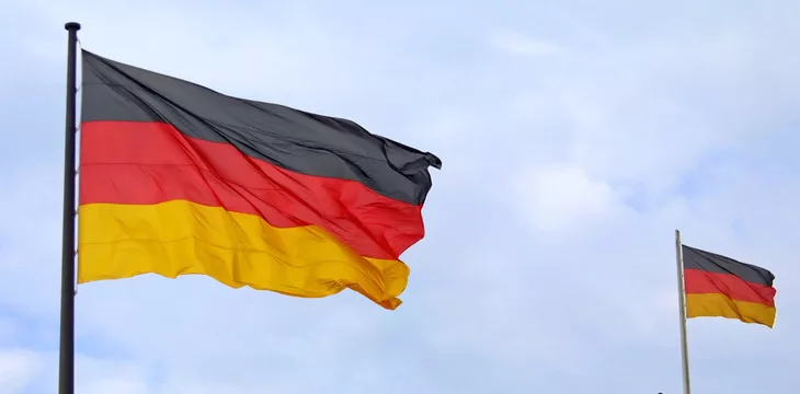 National flag of Germany waving in the sky